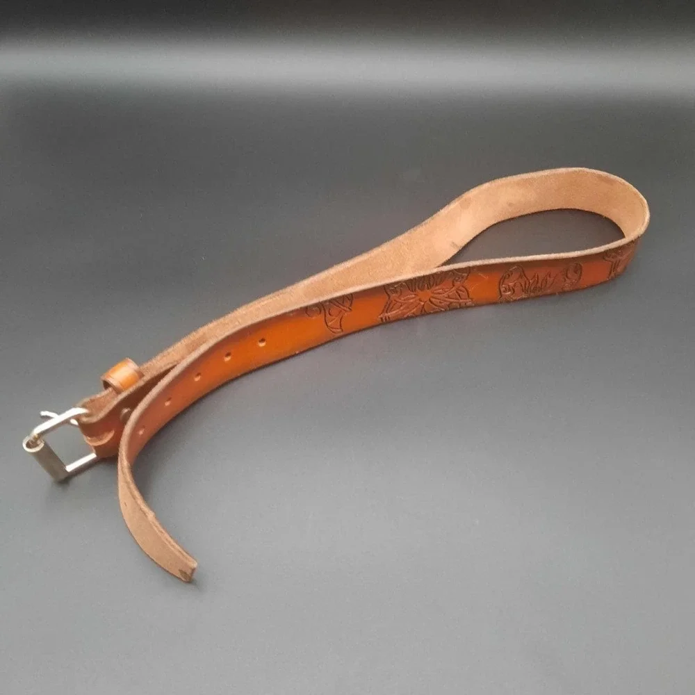 Handcrafted Leather Belt w/‎ Butterfly Embossing, Western-Style Design 30